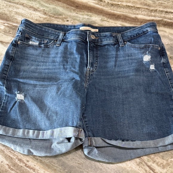 Levi's Pants - Levi's Dark Blue is Rolled-Hem Distressed Denim Bermuda shorts